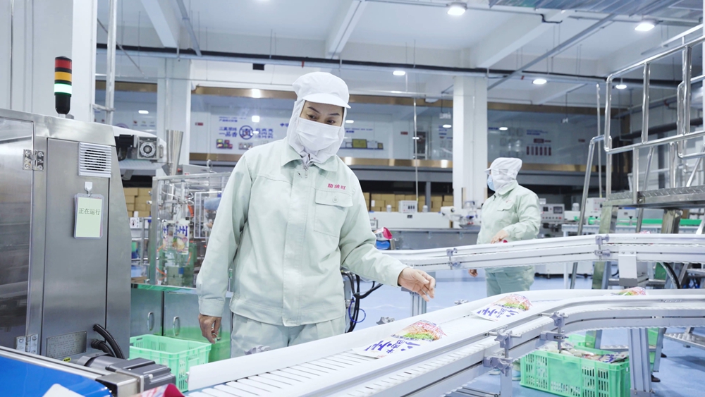 图为陇萃堂树屏工厂牛肉面生产流水线 李楠 摄 图为陇萃堂树屏工厂牛肉面生产流水线 李楠 摄