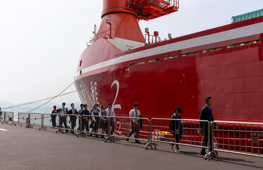 People visit icebreaker Xuelong 2 in Hong Kong
