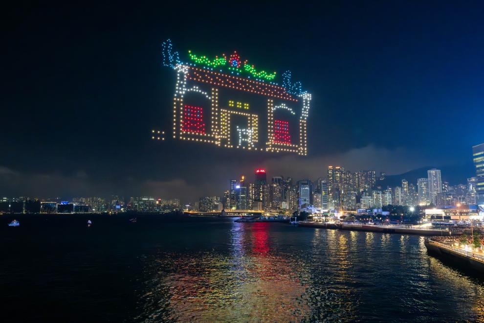 Drone light show featuring traditional Chinese culture staged in Hong Kong