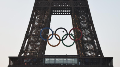 Olympic rings seen on Eiffel Tower in Paris