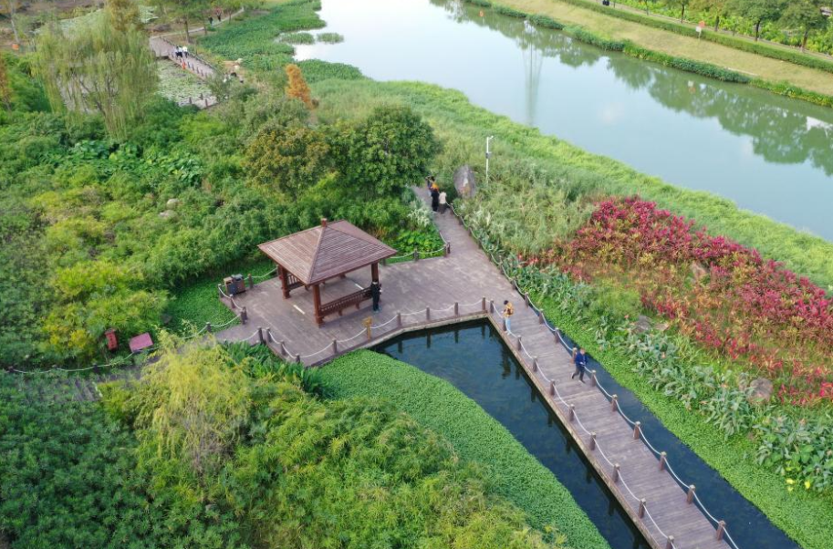 View of Nakao River wetland park in Nanning, S China